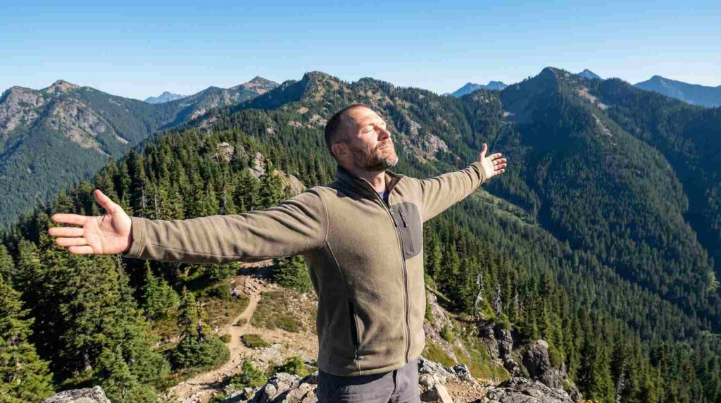 A sportive man practicing NAD+ and yoga to boost cellular energy.