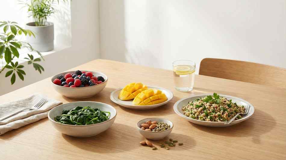 Fresh organic ingredients and supplements for a perfect yoga diet for brain health.